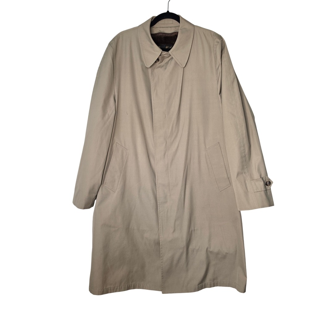 Clipper Mist Coat Men 44 Long Tan All Weather London Fog Vintage Faux Fur Liner